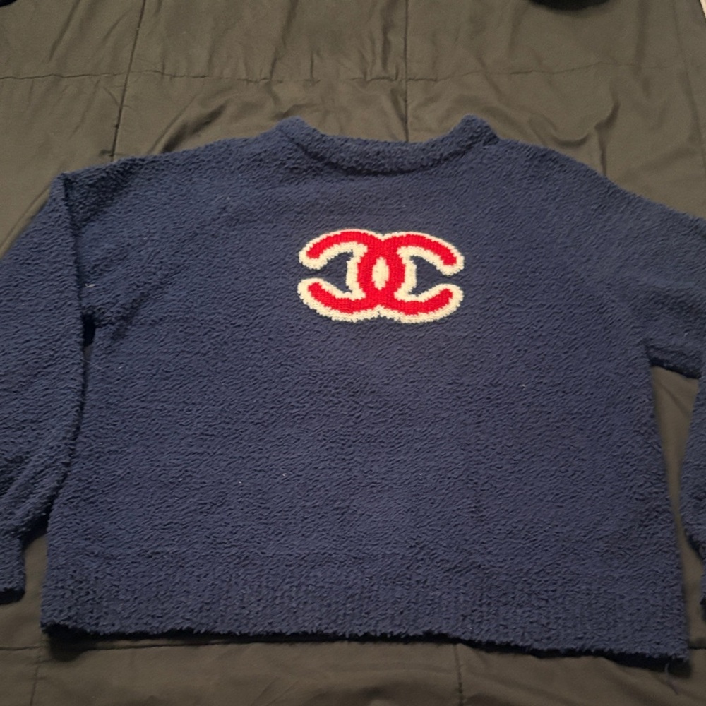 CC Navy Plush Crewneck Sweater with Red & White Logo